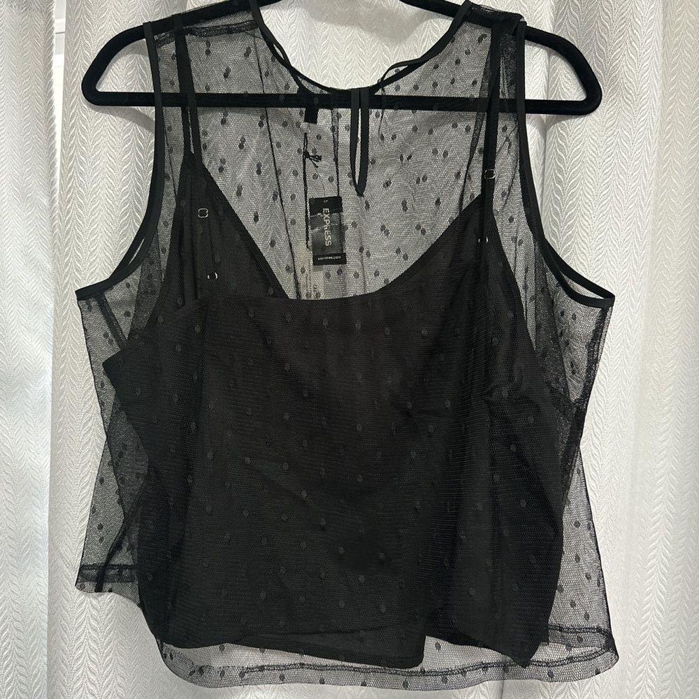 Express NWT Chic Sheer Black Polka Dot Blouse - Picture 3 of 3